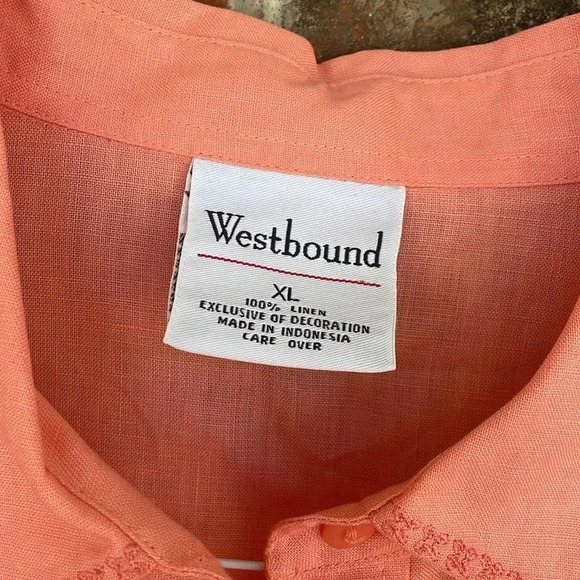 Westbound Coral 100% Linen Long Sleeved Button Down Shirt NWT - Picture 7 of 12